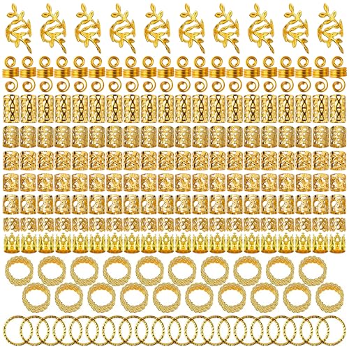 XCZYN Gold Hair Jewelry for Braids Hair Dreadlock Adjustable Cuffs Hair Clips Pearl Pendant Metal Rings Extensions Decorations Locs Charm Spring Twists Accessories for Women and Girls (220Pcs, Gold)