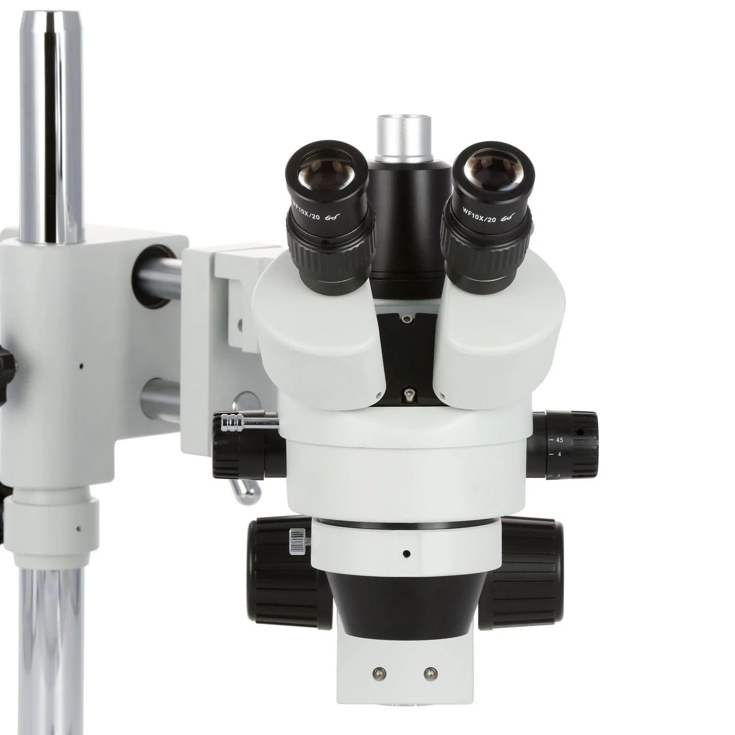AmScope - Microscopio stereoscopico trinoculare, ingrandimento 3,5X-180X, luce ad anello a 4 zone con 144 LED, fotocamera da 10 MP