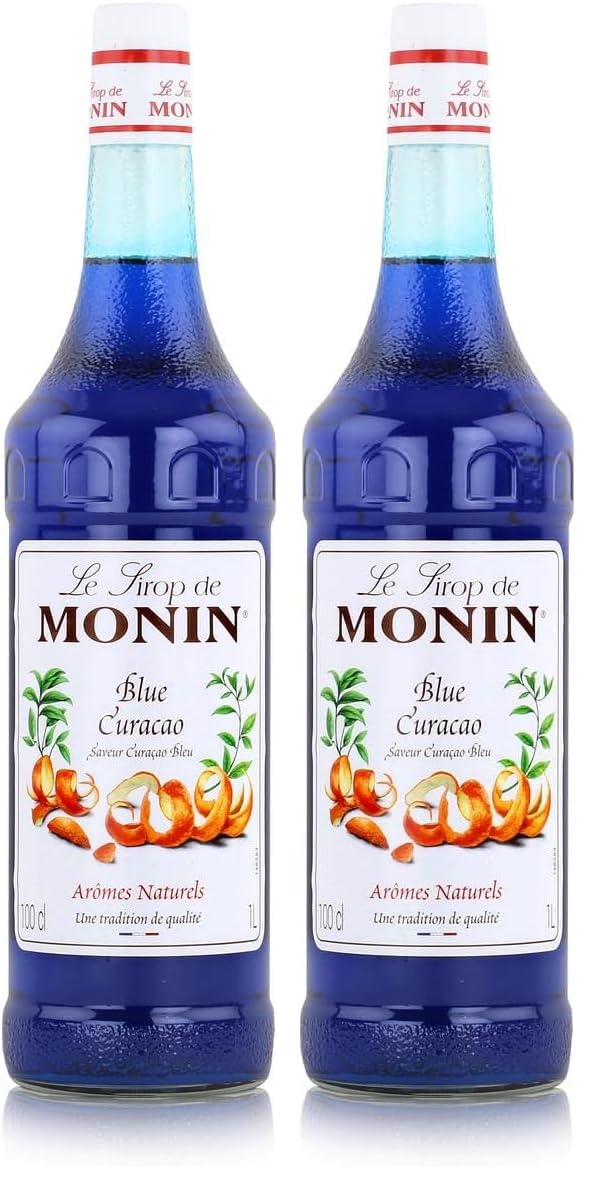 Monin Sirup Blue Curacao (1 x 1,0l) - für Cocktails und Desserts - intensives Aroma - exotische Drinks (Packung mit 2)
