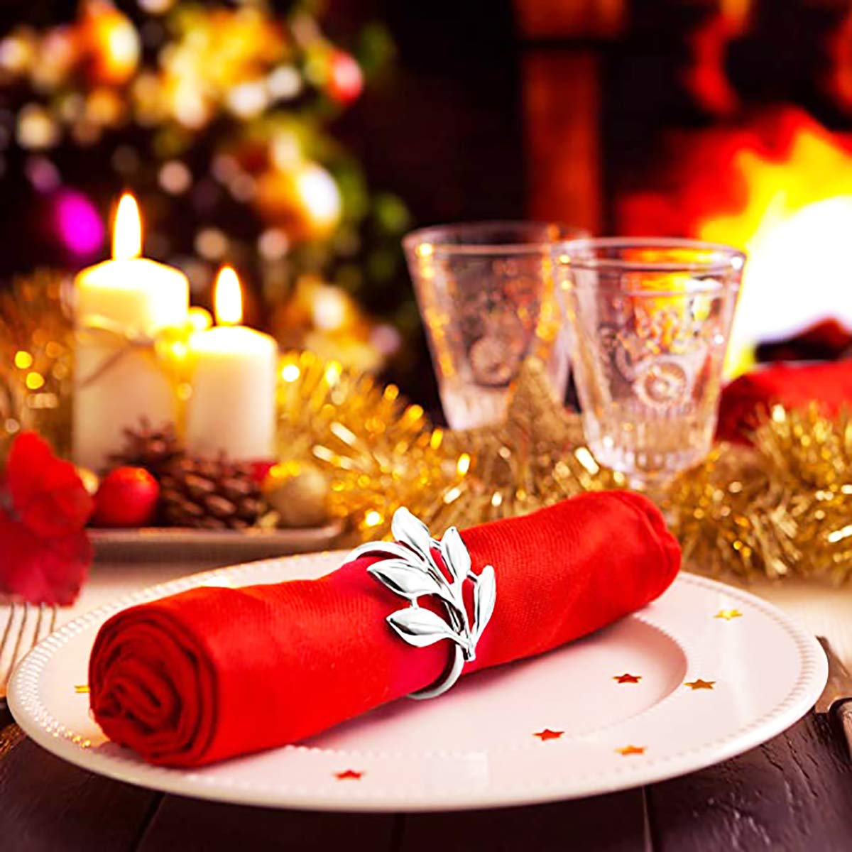 Povxlum Foglia Tovaglioli Anelli Set Di 6, Fiore Tovaglioli Anelli per Decorazione Da Tavolo, Metallo Foglia Tovaglioli Titolari Anelli per Natale