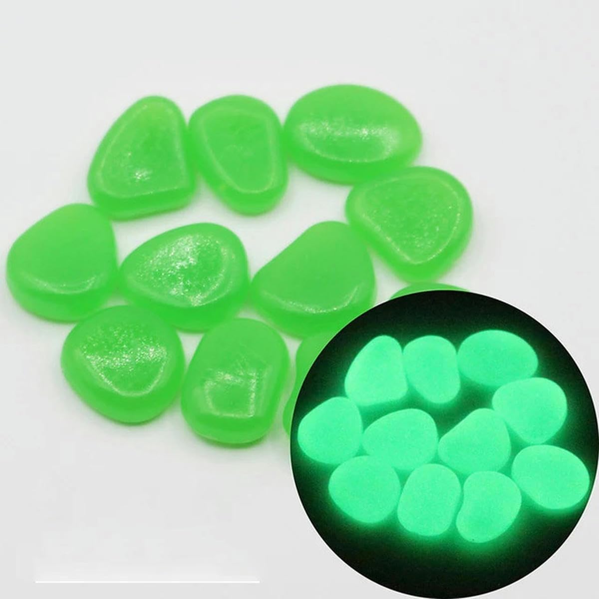 Piedras luminosas para jardín, guijarros que brillan en la oscuridad, guijarros para peces al aire libre, rocas para acuario, mezcla de colores, 400 piezas, verde