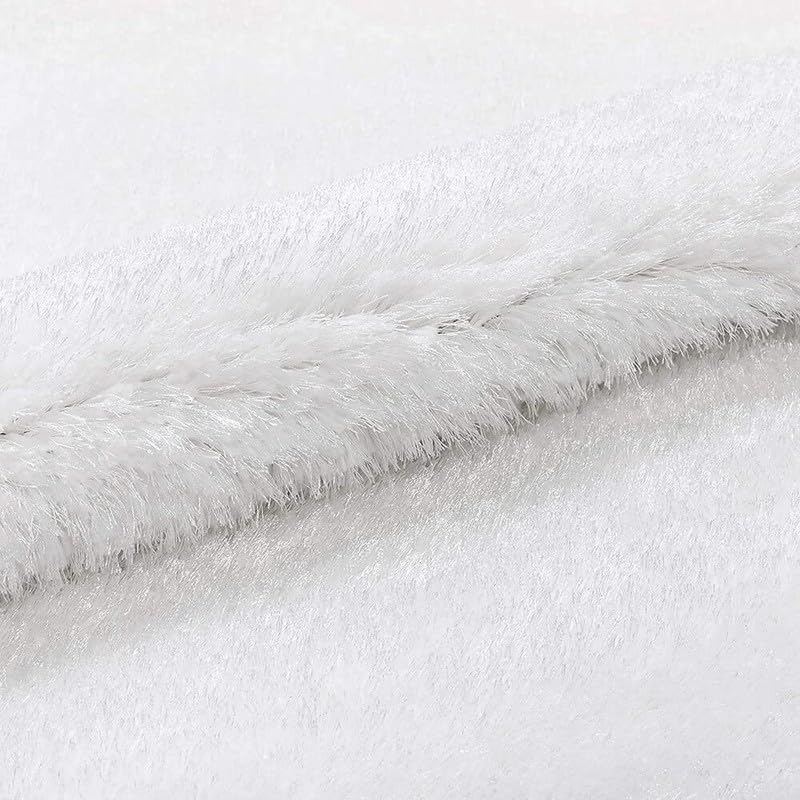 Image of FIASCO Polyester Shaggy Bedside Runner, Soft Indoor Modern Shaggy, Soft Rugs for- Living Room, Dinning Room, Office, Bedroom & Hallway Carpet Rugs Size 6X9 White
