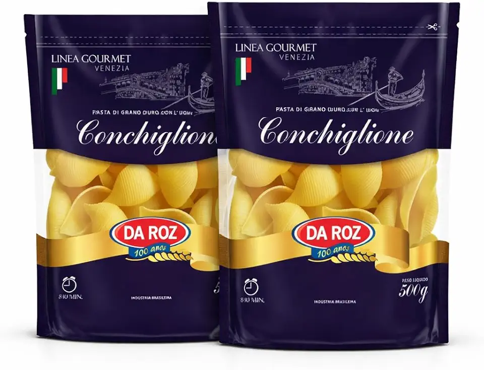 Kit com 2 Macarrão Conchiglione Da Roz 500g – Massa Italiana Grano Duro com Ovos, Linha Gourmet, Ideal para Recheios e Forno