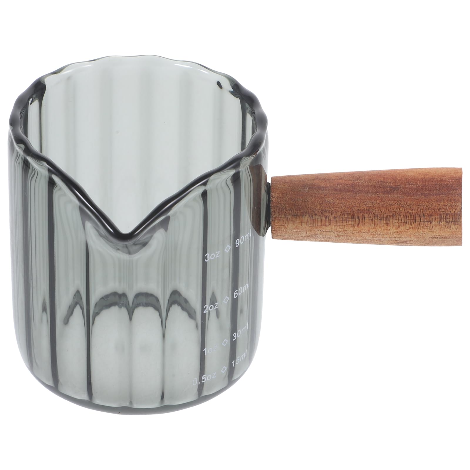 Amosfun MilchkäNnchen Klein Holzgriff, Messbecher Glas, Espresso Tassen Dickwandig, 90ml, Grau, Mini Milchkanne FüR Zuhause