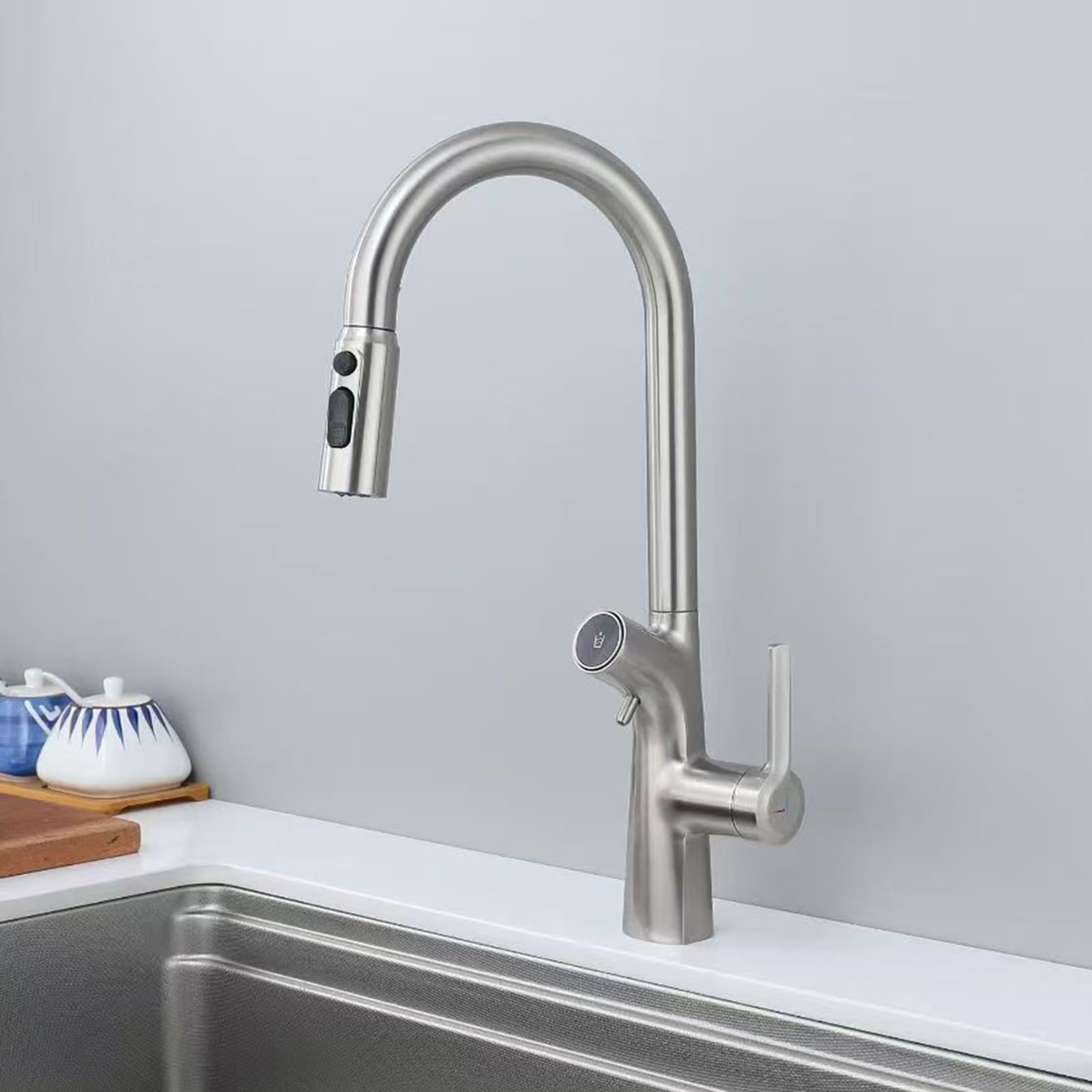 ZYCHSJXA 3 Way Kitchen Tap with Pull Out Spray Taps in 1 Swivel Hot and Cold Water Pure Brass-Brushed