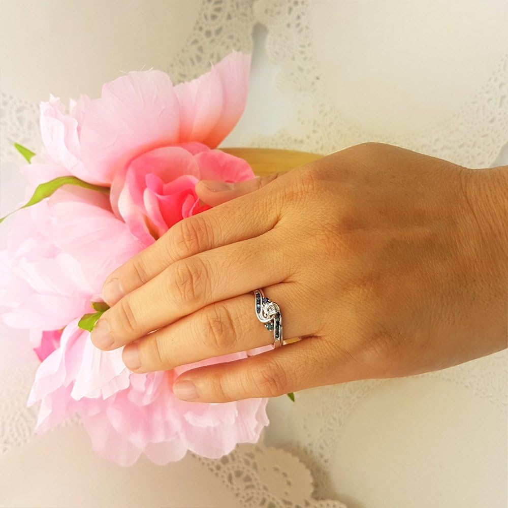 Dazzlingrock Collection 14K Solid Gold Blue & White Diamond & Blue Sapphire Swirl Bridal Engagement Ring Set