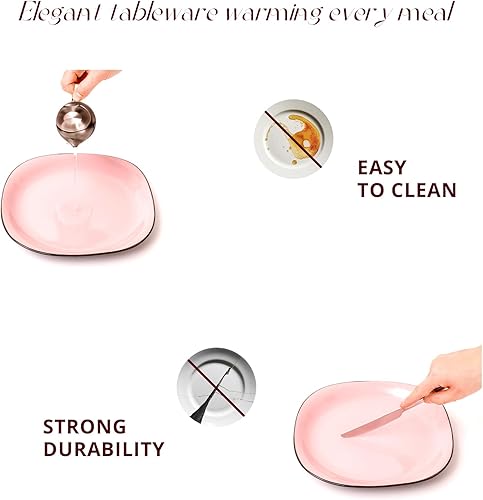 Miniatura 4 de HomeVss, Juego de vajilla Sqaure de 16 piezas (negro y rosa, servicio para 4 - 16 piezas)