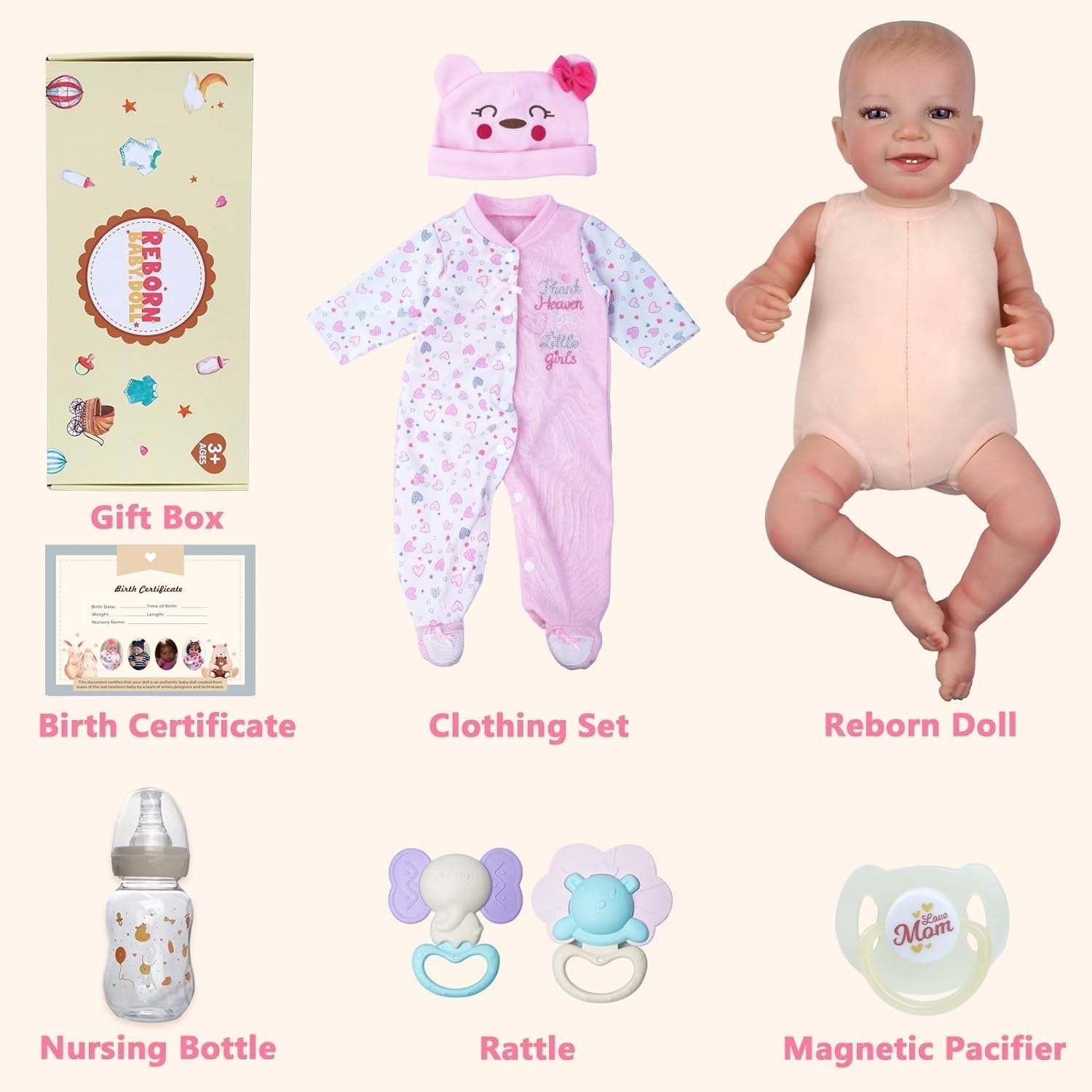 BABESIDE Reborn-Baby lalki 20 cali dziewczynki realistyczne | Miękki korpus z tkaniny, otwarte oczy, ręcznie malowane włosy, akcesoria w zestawie, prezent dla dzieci od 3 lat
