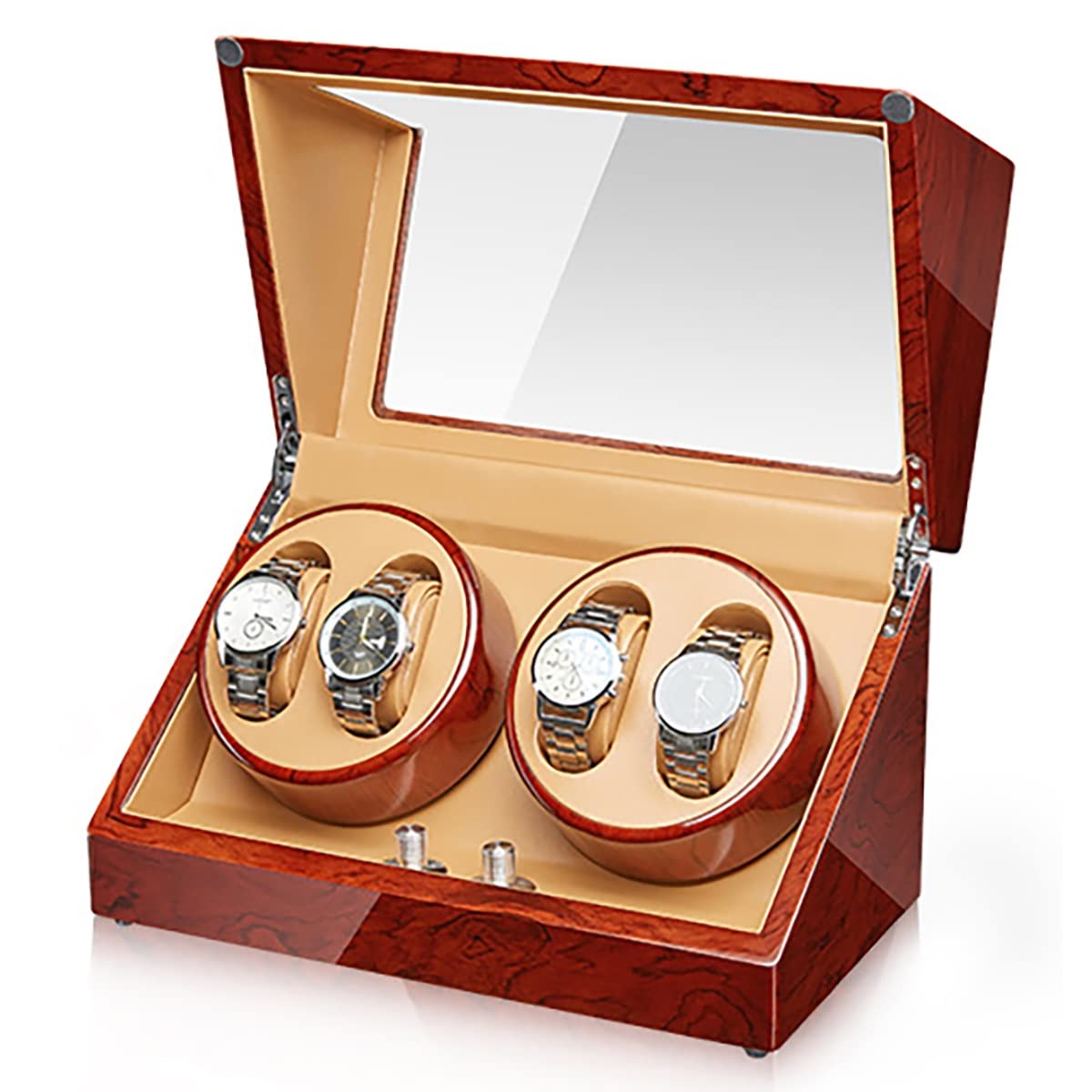 LXMQEF Scatola avvolgitore Automatico per Orologi Adatta per Orologi da Donna e da Uomo Custodia per Orologi in Legno di Lusso con Casella di visualizzazione dell'orologio a Motore Silenzioso 4