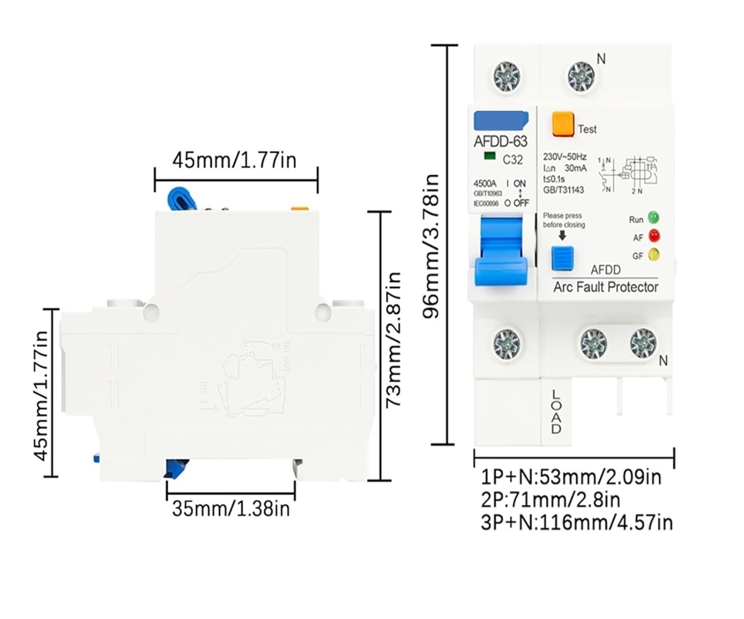 Fault Arc Protector Residual Current Circuit Breaker Main Switch with Surge Protector RCBO MCB Lightning Protection(1P and N,16A)