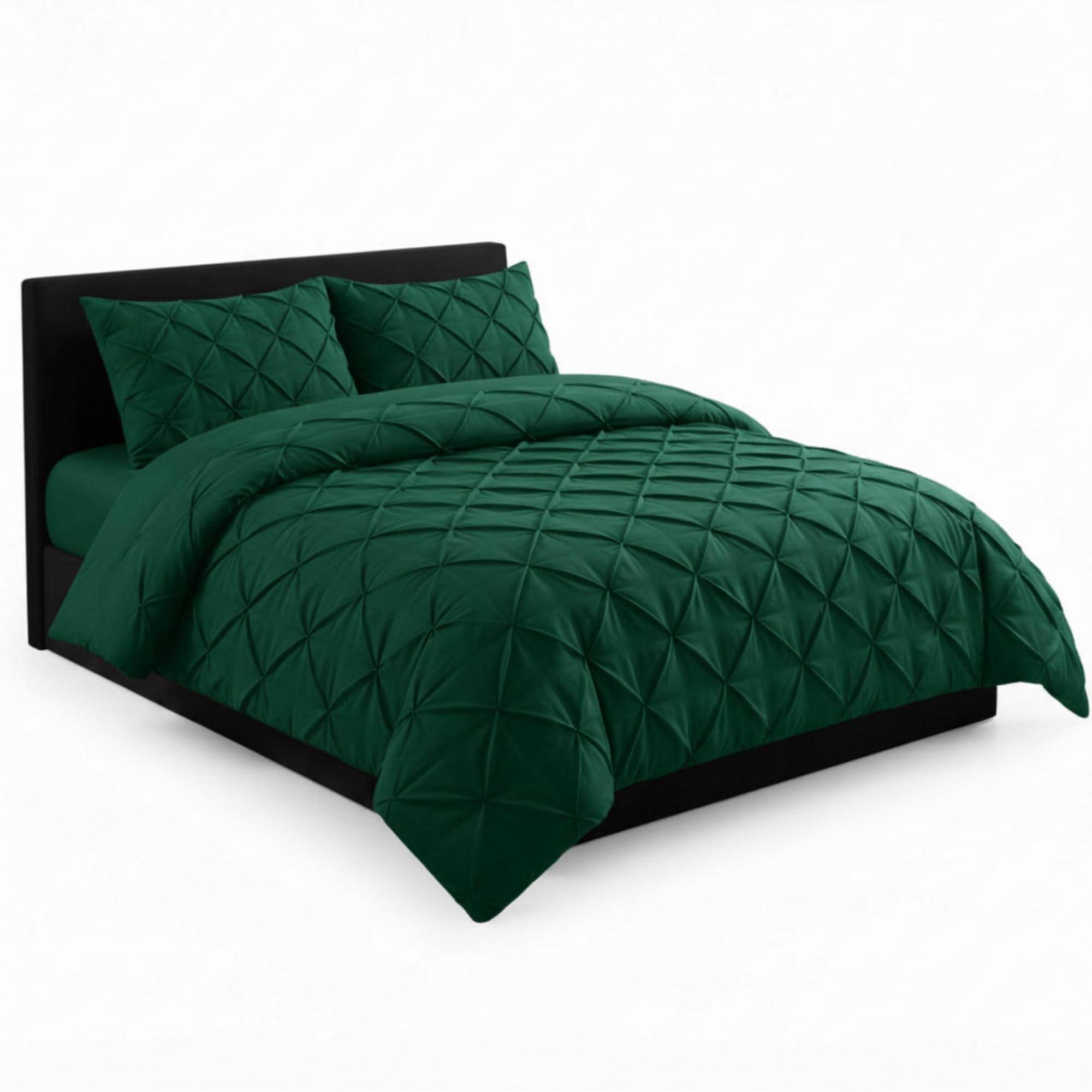 AHS Pintuck Emerald Green Duvet Cover Bedding Set, Super King Pinch Pleat Design With Matching Pillowcases, Soft Brushed Microfiber Quilt Cover, Easy Care Wrinkle Free, Breathable