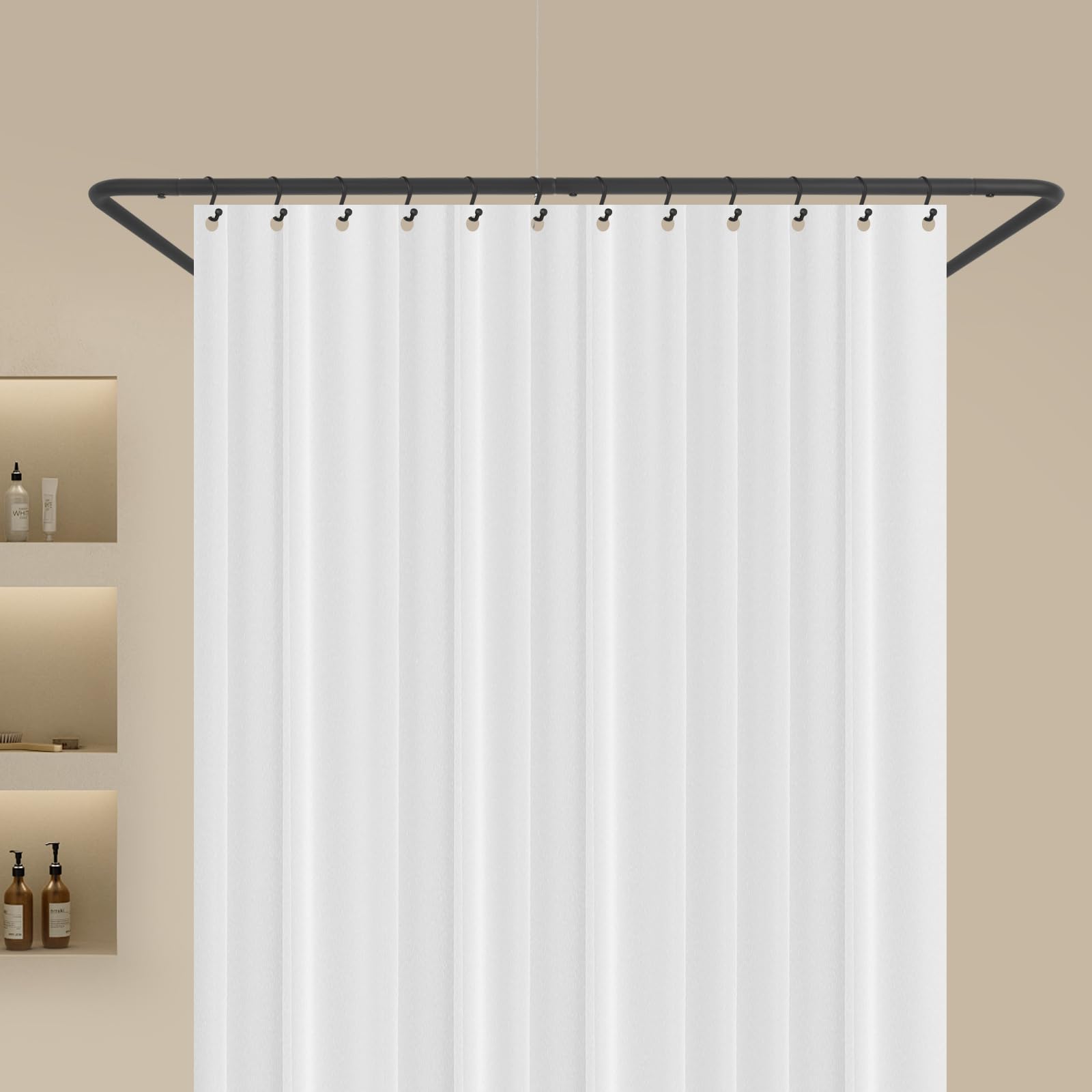 Soporte para barra de cortina de ducha en forma de U, de acero inoxidable, 150-190 cm, longitud ajustable, montaje en pared, barra de ducha telescópica, barra de ducha extensible para baño, armario