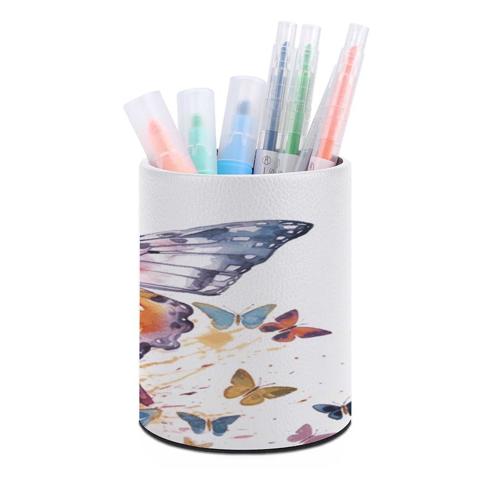 FekiLoot Watercolor Butterfly Pen Holder Personalized Desktop Pencil Holders Case Office Accessories Container Box for Round Pen Cup Desktop Organizer Makeup Brush Holder Caddy Storage