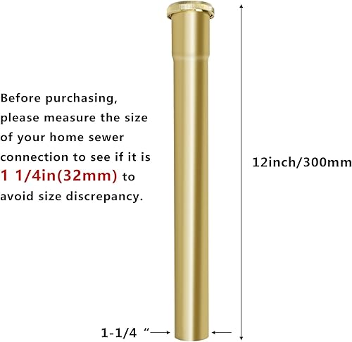 Miniatura 4 de Tubo de extensión de junta deslizante de latón, 1-14 pulgadas de diámetro exterior (1.260 in) x 12 pulgadas, tubo de extensión de trampa en P con