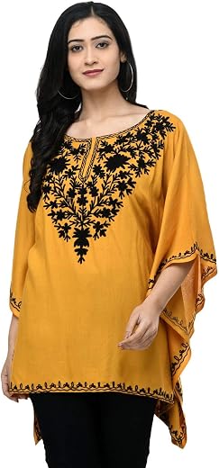 SAAKAA Women's Rayon White Kaftan Top
