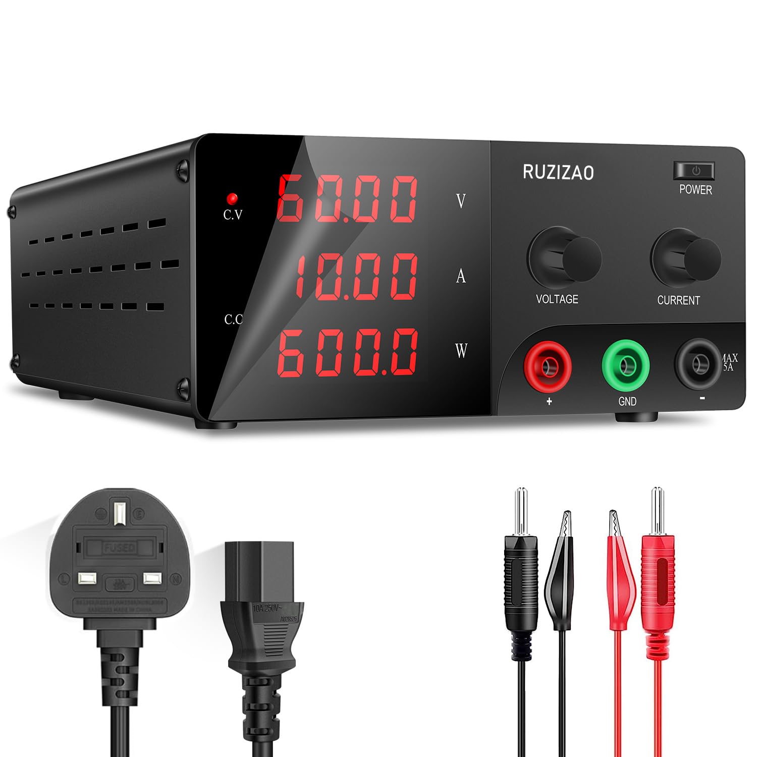 Alimentatore da Banco 30V 10A, Alimentatore da Laboratorio Regolato con Encoder e LED Display a 3 Cifre, Alimentatore Banco Regolabile con Porta USB 5V/2A Alimentazione DC Regolabile da Banco