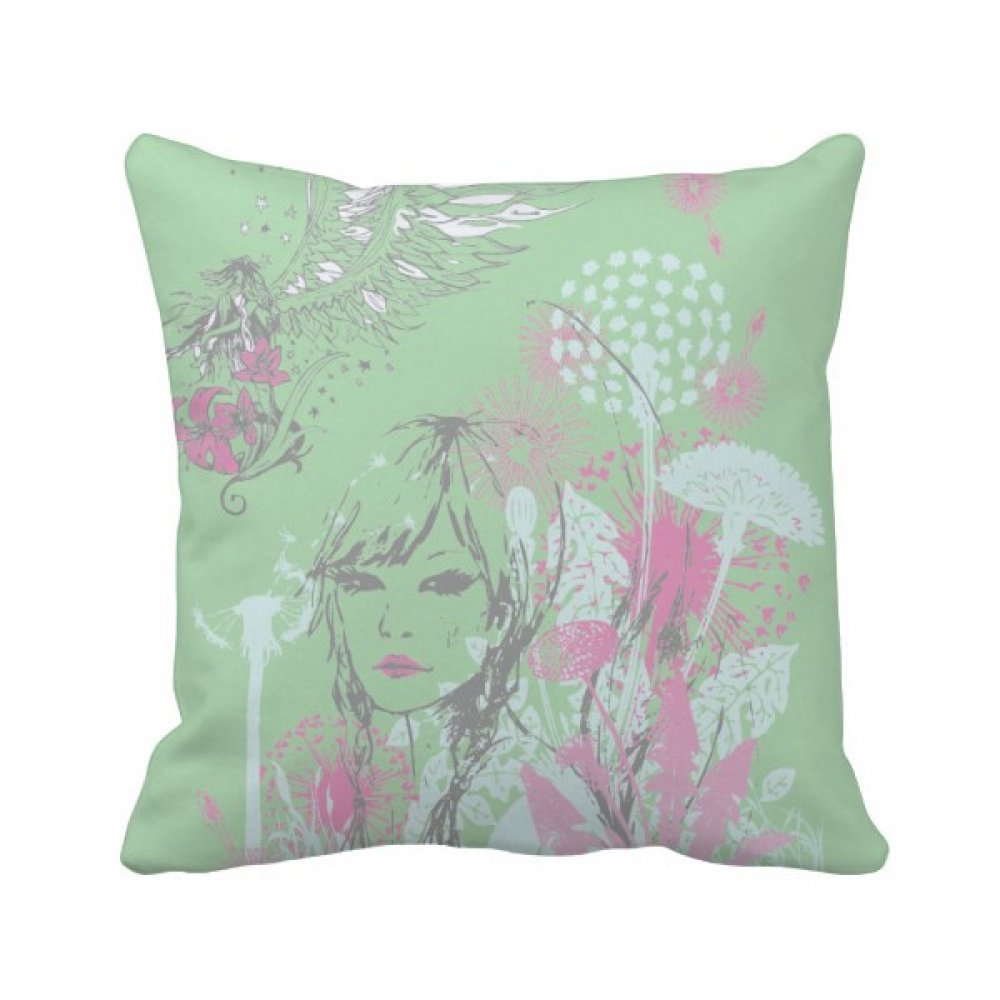 Coussin fleurs de pissenlit fille ailes carrées multicolore décor maison 40x40