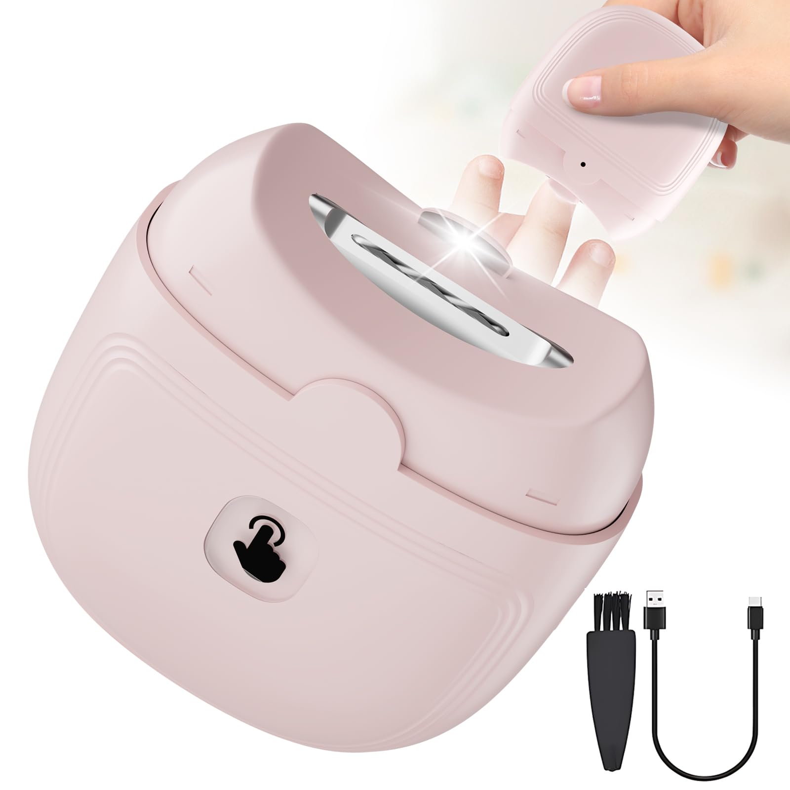 Electric Nail Clipper, 2 Speeds Automatic Electric Nail Trimmer for Adults Seniors Baby Children with LED Light, Rechargeable Electric Nail Clippers for Men Women Kids Finger Toe Nail Cutter (Pink)