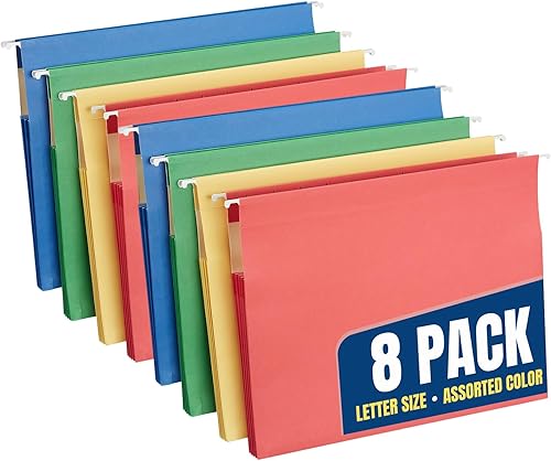 1InTheOffice Carpetas colgantes tamaño carta, carpetas colgantes expandibles, divisores de archivo, expansión de 3.5 pulgadas, surtido, paquete de 8