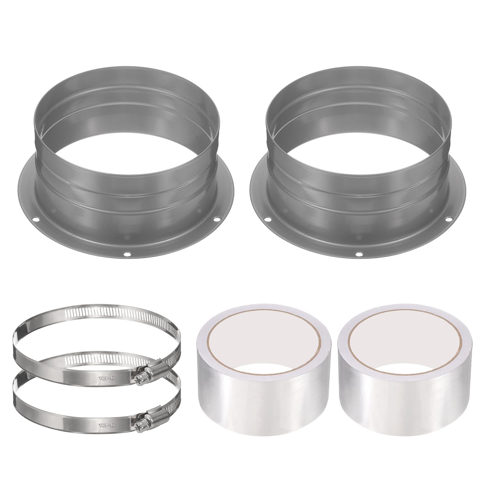 PATIKIL 5 Inch Duct Connector Flange, 2 Pack Galvanized Iron Straight Pipe Flange Dryer Vent Connector with Clamp for Air Heating Cooling Ventilation HVAC System, Silver
