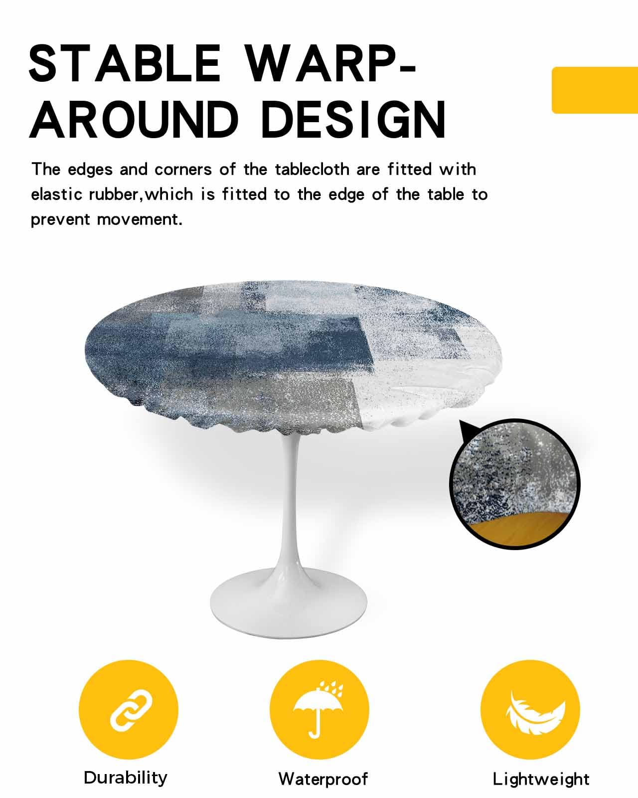 Blue Grey Abstract Art Round Tablecloth with Elastic Blue Grey White Abstract Art Graffiti Waterproof Stain-proof Table Cover Wipeable Fitted Table Cloths for 36