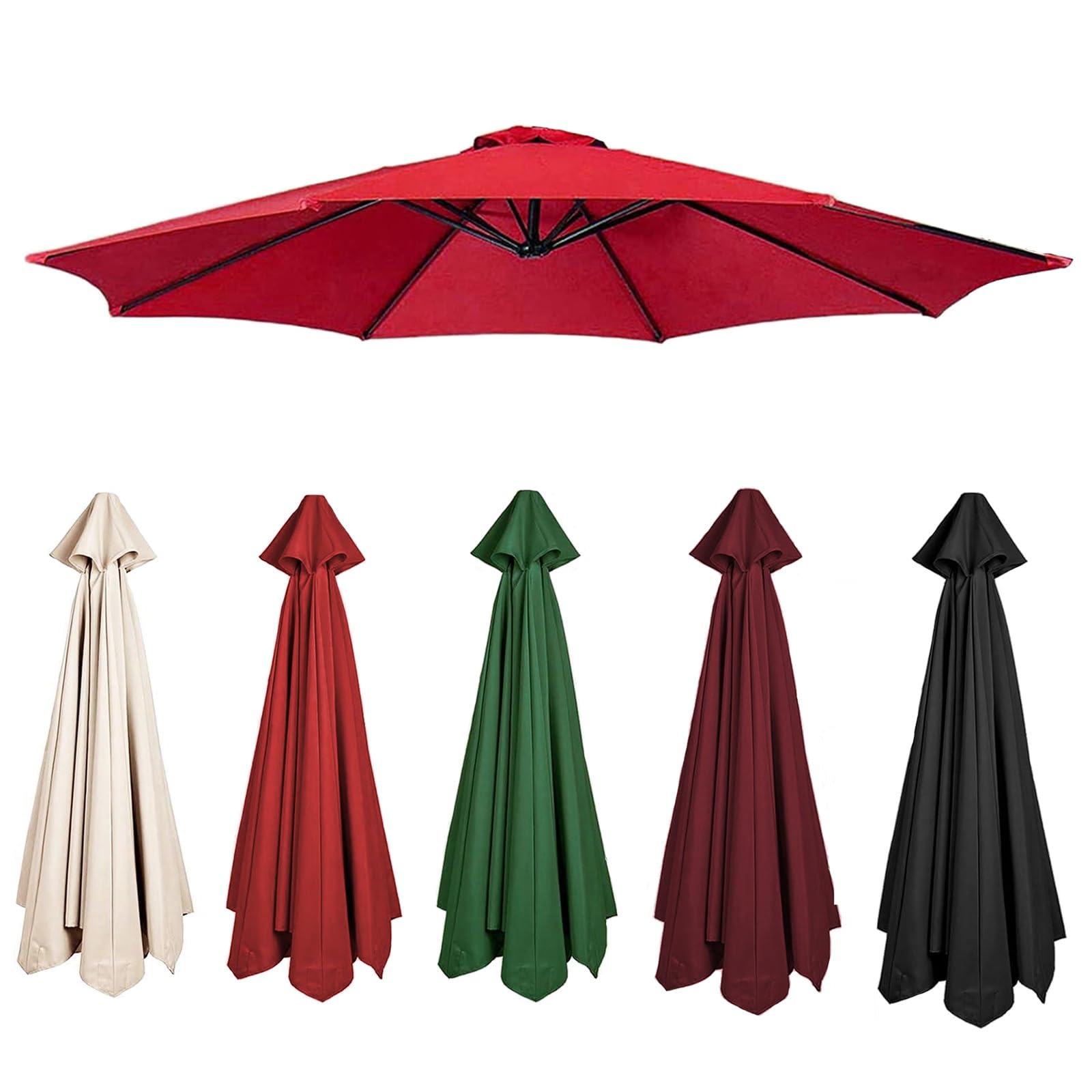JIEYUZYUO Patio Umbrella Parasol Canopy Cloth 200/270/300Cm Replacement Parasol Fabric Cover Waterproof Breathable Replacement 6 Arms/8 Arms/Red/6 Ribs-300Cm
