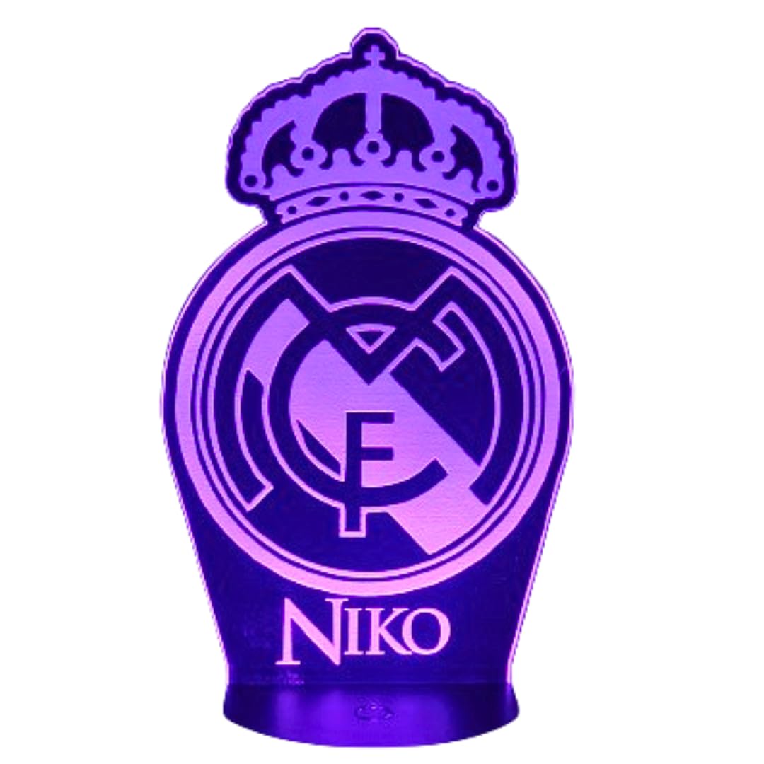 Lampa del real Madrid Barcelona betis personalizada. Lampara 3D. Luz de futbol infantil. (Real Madrid)