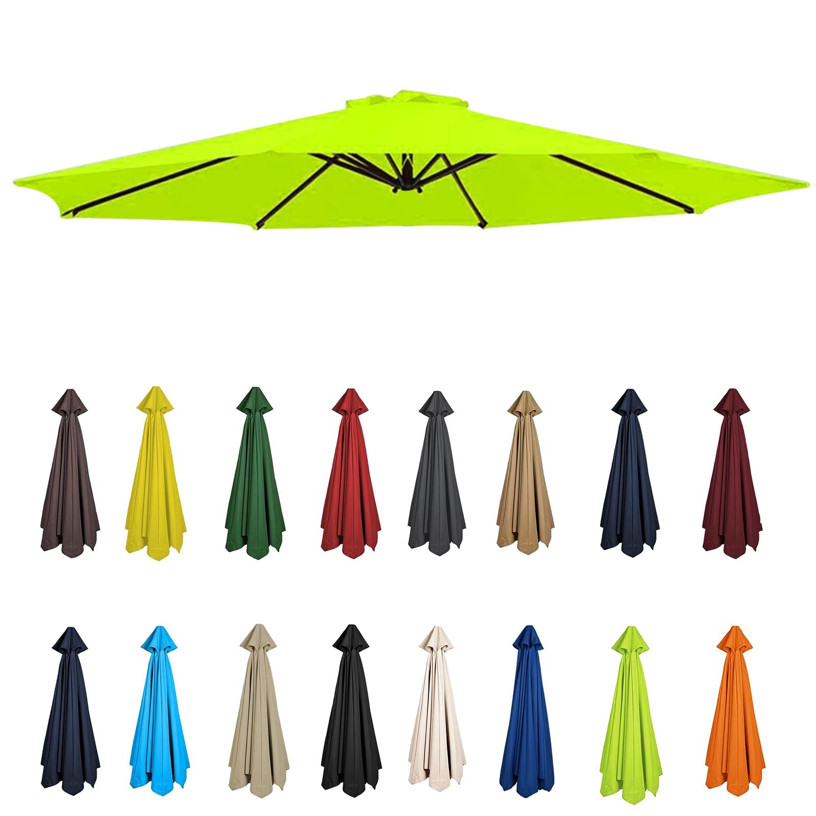 2m-3.5m Replacement Parasol Canopy, Umbrella Replacement Fabric, Garden Umbrella Replacement Cover, Outdoor Replacement Fabric, 6/8 Arms, replacement parasol fabric cover for Garden Umbrella(Grass gre