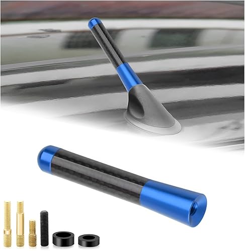 Antena corta para automóvil, antena de radio de aluminio rechoncha de 3.15 pulgadas con juntas de tornillos, mini antenas aéreas de fibra de carbono