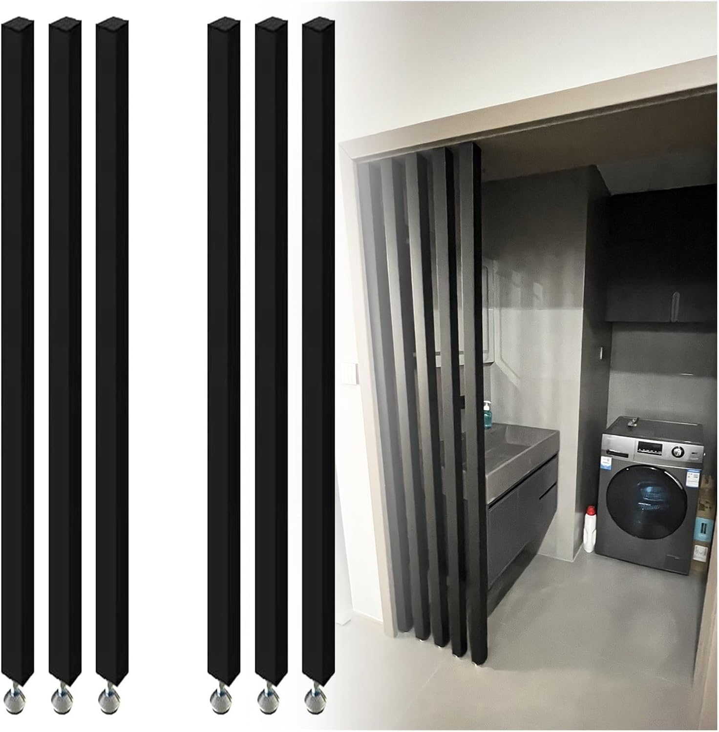 AVLLSO Partition Panel Screen Black Square Wooden Slat for Living Room Lobby Restaurant, No Drill Freestanding Room Divider, Easy Install for Indoor Decor(Black Pack of 6,235cm/92.5in/7.7ft)