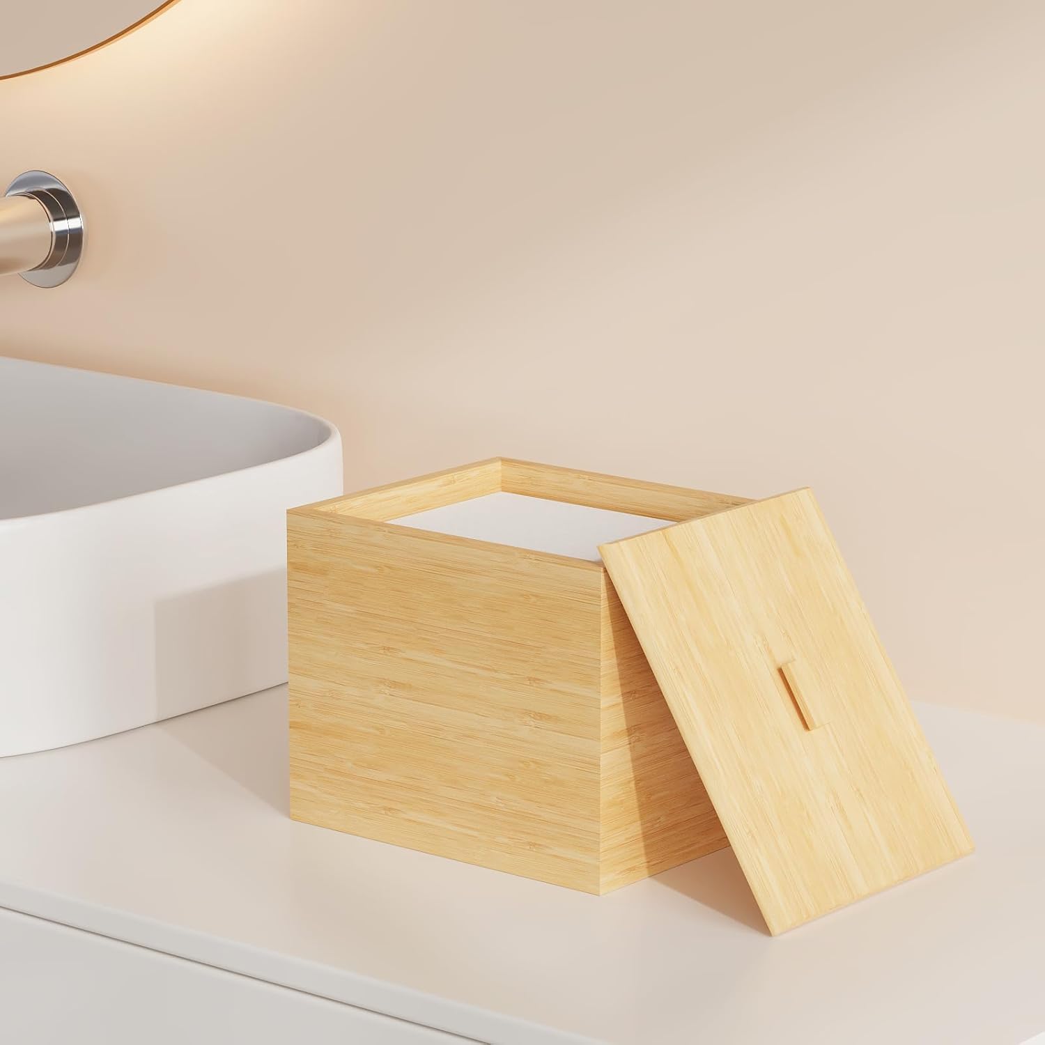 Bamboo Disposable Face Towel Holder for Bathroom Counter, Facial Towel Holder Bamboo Storage Box for Disposable Face Towels, Bathroom Organizer (Towels Not Included)