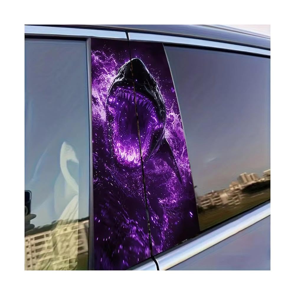 Dabhuoc One Color Car Parts 2Pcs Car Window Pillar Stickers Purple Flame Shark Glossy Protective Polyethylene Film