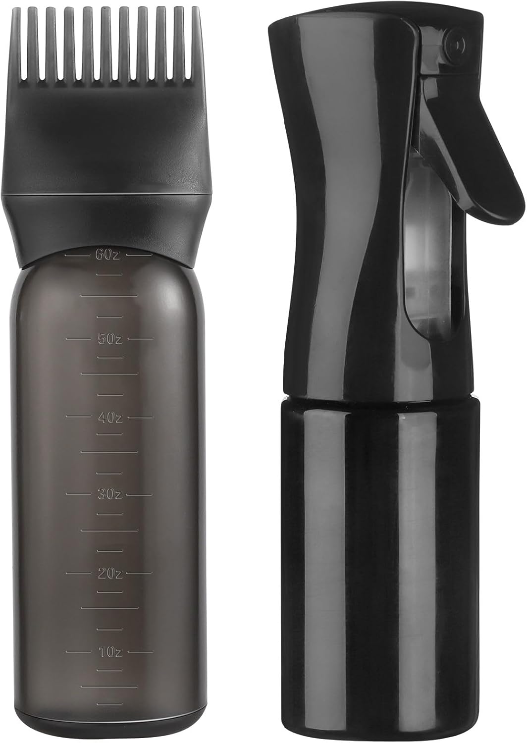 Continuous Spray Bottle and Root Comb Applicator Bottle, Hair Oiling Applicator Hair Water Mister Oil Applicator Bottle for Hairstyling (Black)