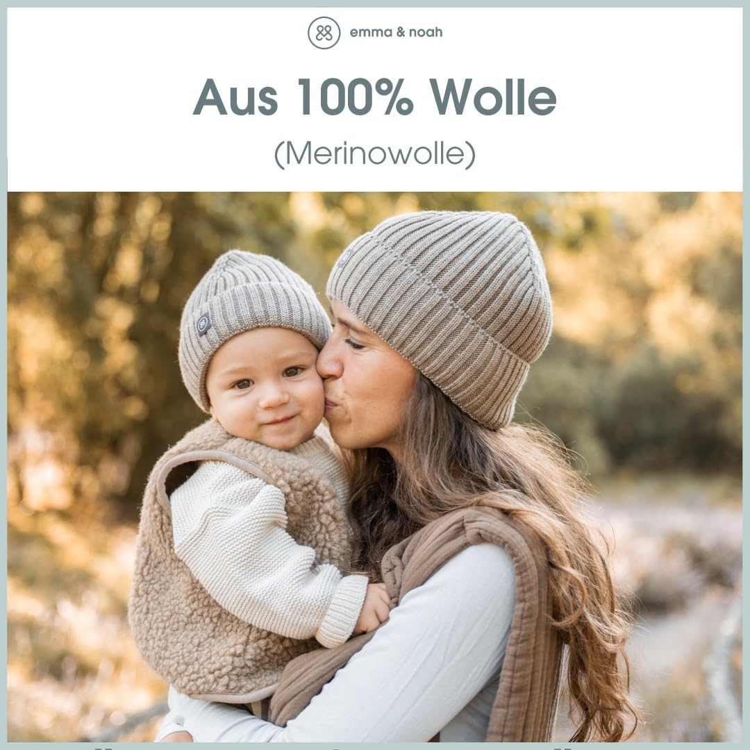 emma & noah Strickmütze aus 100% Merino Wolle, Wollmütze Unisex für Damen & Herren, weich & atmungsaktiv, Oeko-TEX® Standard 100