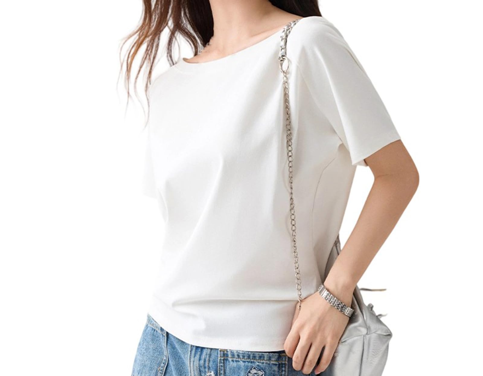 Hauts À Épaules Dénudées Pour Femmes Été Lâche Casual À Manches Courtes Couleur Unie Loose Wear Sexy Mignon Tops