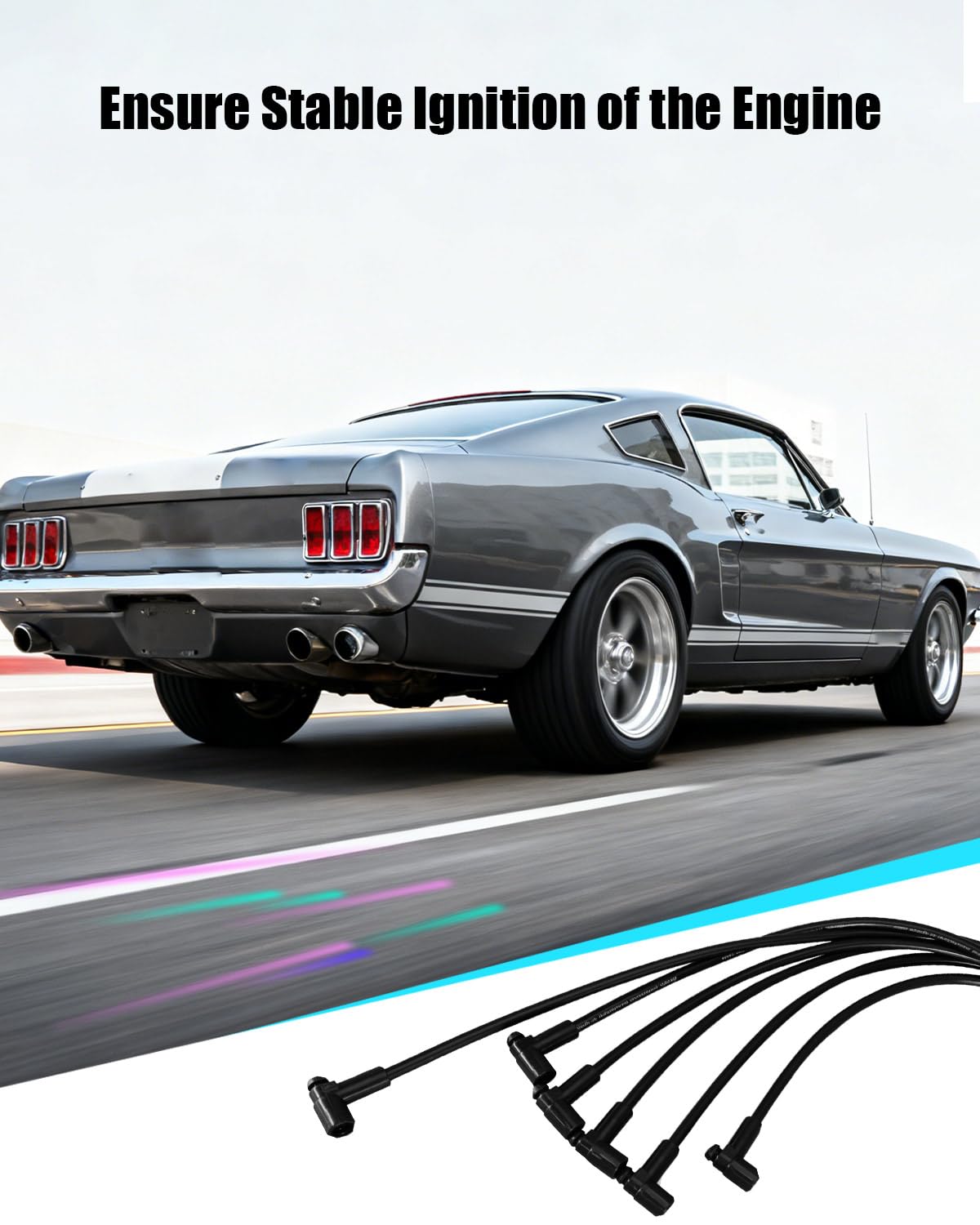 Spark Plug Wire Fit for Ford 260 289 302, with 135 Degree Plug Ends Replace 51070