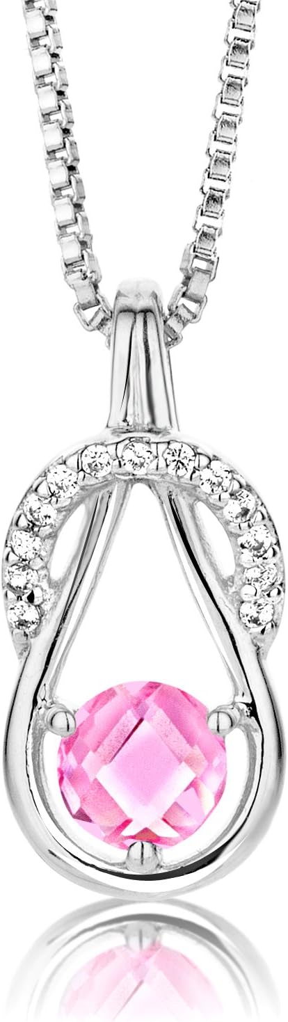 ByJoy Necklace for Women Sterling Silver pendant Pink Sapphire 45 cm chain 925 Silver
