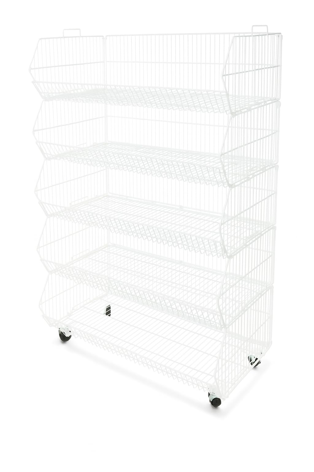 CompleteShopfittings 5 Tier Stacking Storage Baskets for Retail Shops & Supermarkets – Large White Display Shelves, Free Standing Organizer for Produce, Snacks & Household Goods