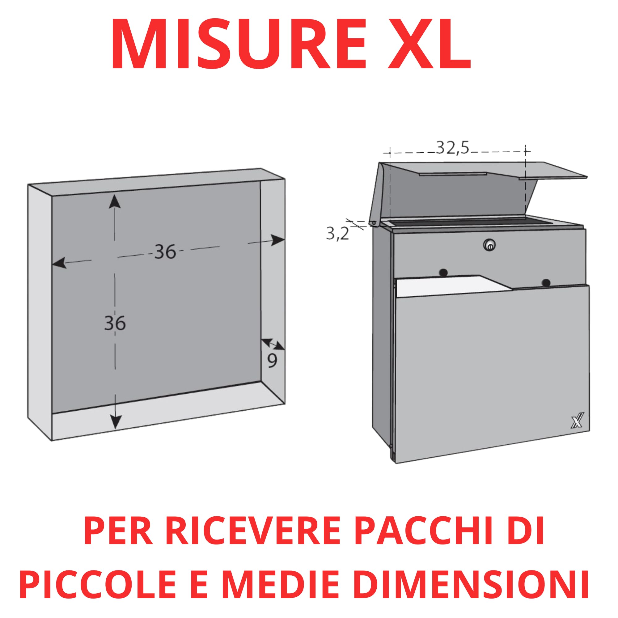 ALUBOX NETTUNO Buzón Exterior Moderno Con Compartimento XL PARA PAQUETES DE DIMENSIONES PEQUEÑAS Y MEDIAS 37x37x11 CM Buzón de Correo Con Portanombre Para Regalar (HERRUMBRE)