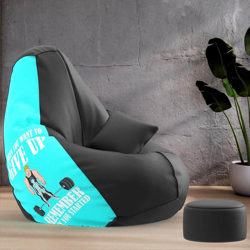 Biggie Bean Bag Chair Cover 4XL Evergreen Classics Bean Bag-Loud Prints-Soft Landings-Styled with Free Cushion & Footrest (Matching Color : Printed Dont Give Up Gym-Black)-image-45
