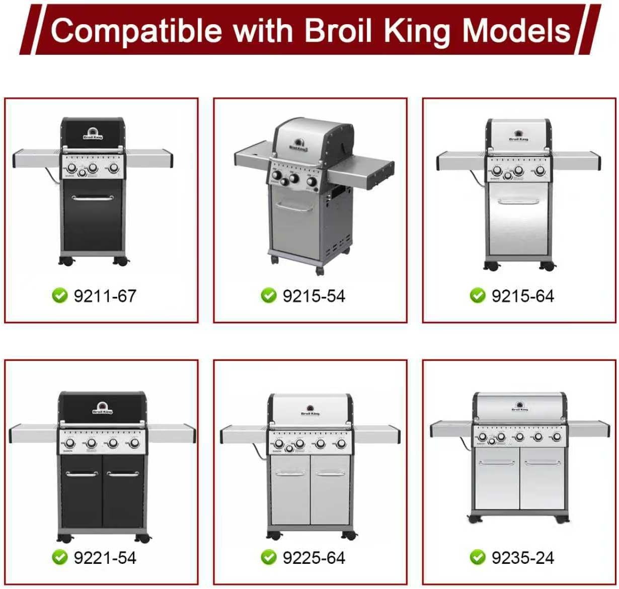 Hiorucet Grill Parts for Broil King 4-Burner 9221-64, Baron 440, Baron 420, 9221-67, Baron 490, 9225-54, 3-Burner Baron 320, 9221-54, 9221-57, 9211-54, 9215-54, Grill Grates, Burners, Heat Plates