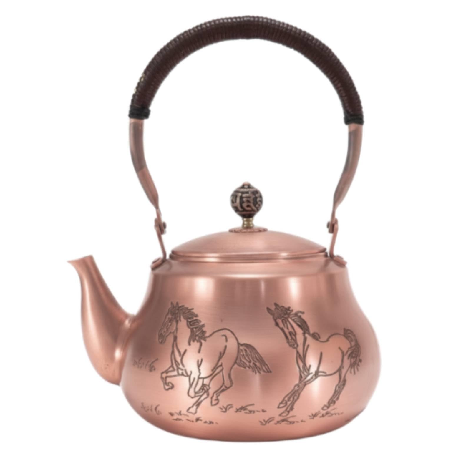 Qianly Tetera Cobre Vintage Tetera Martillada sin Fugas Vajilla para Aficionados Al Té, Cocina, Estilo Chino, Cobre Martillado, Gran Capacidad, Retro, Saludable, Patrón De Caballo
