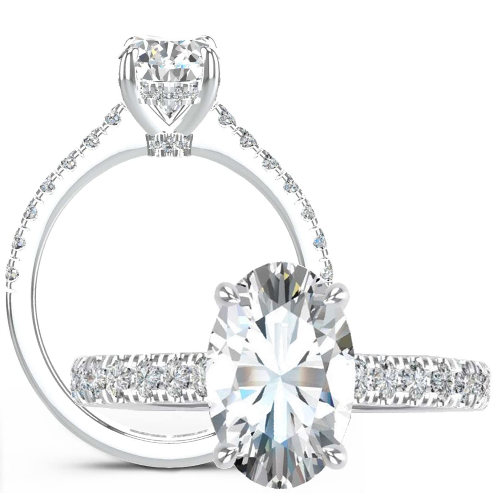 fixestarMoissanite Rings GRA Certified, Sterling Silver with 18K White Gold Plated Engagement Ring, DF Color VVS Clarity Moissanite Wedding Rings