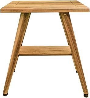EcoDecors 18 Inch Natural Color Waterproof Teak Wood Shower Bench Stool Seat Chair for Inside Shower Provides Safety, Storage, and Organization for Bathroom Accessories