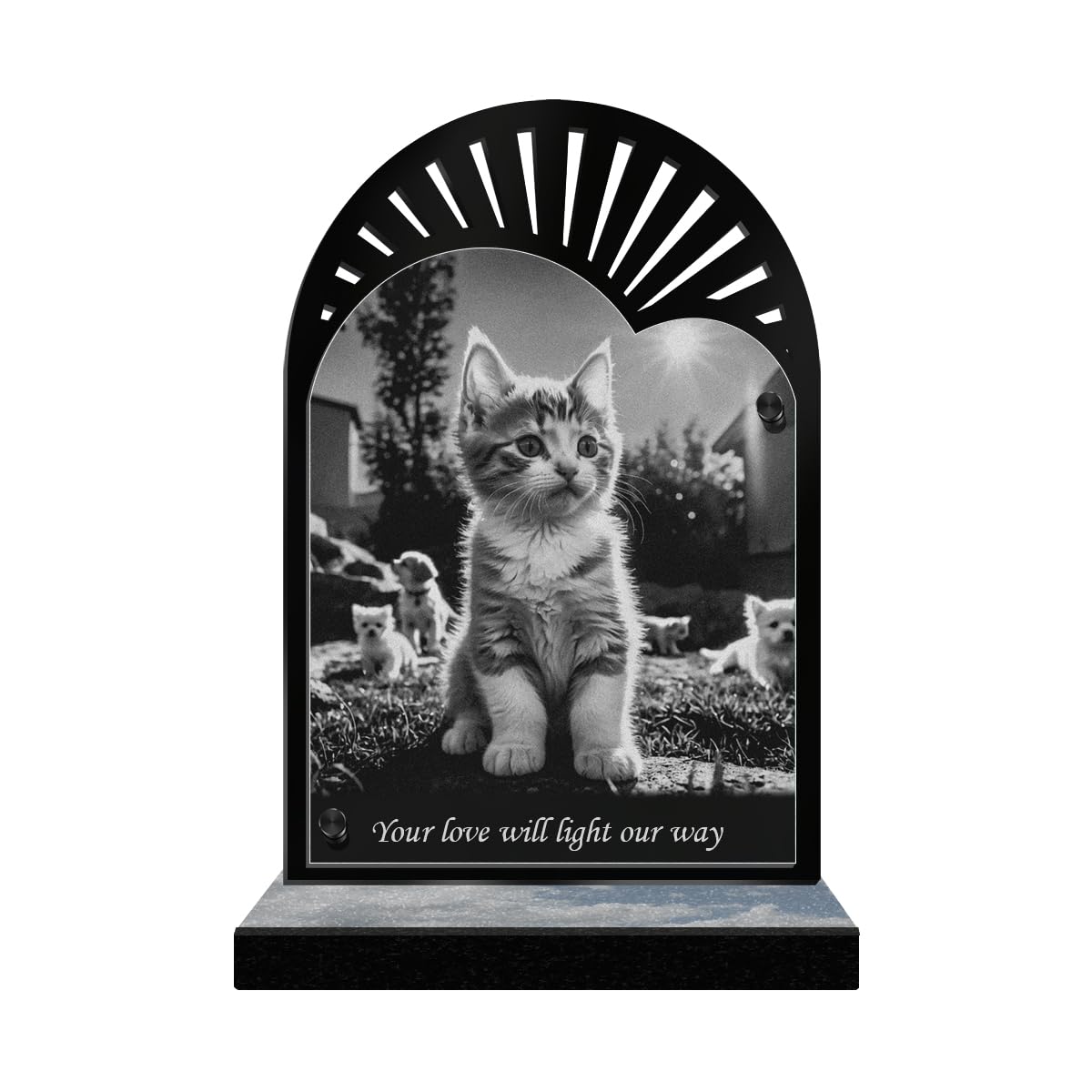 ETERNEL - Personalized Memorial Plaque Sun Rays - Kitten, Cat, Animal - Customizable text, laser-engraved memorial plaque for tribute, tombstone, mortuary, mourning, funeral