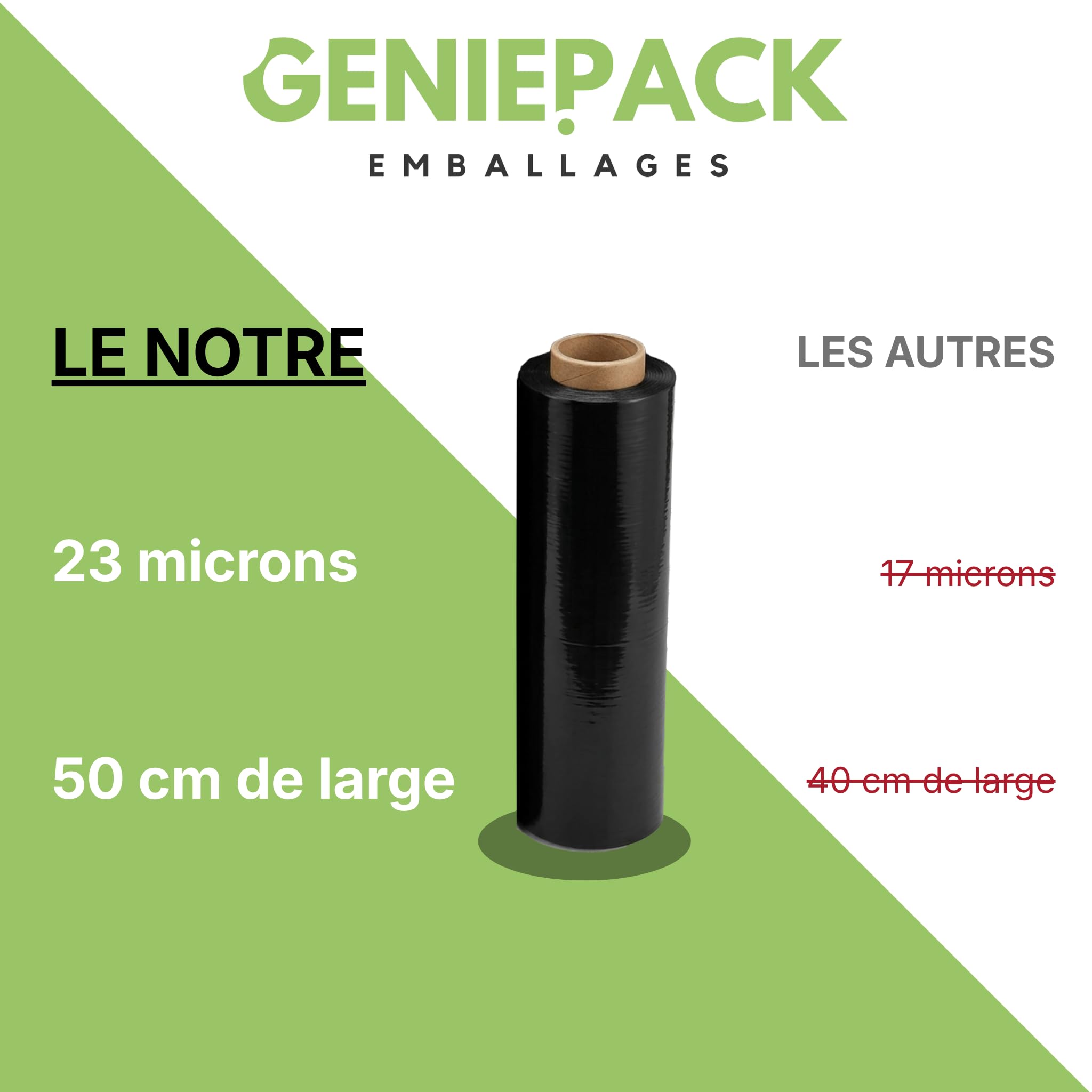 Lot de 6 Rouleaux Film Étirable Noir Opaque 500 mm x 23 Microns 1,5kg par rouleau Qualité Industrielle pour Palette
