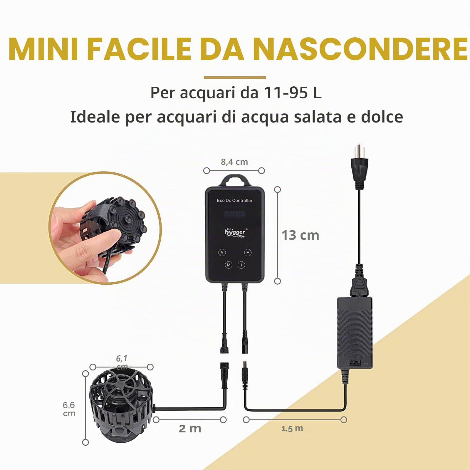 hygger Mini pompa a onda per acquario, pompa DC magnetica con regolatore LED, Wave Pump, pompa di circolazione 6000 L/H, Wavemaker per flusso dell'acquario, pompa di flusso, per acqua dolce e salata