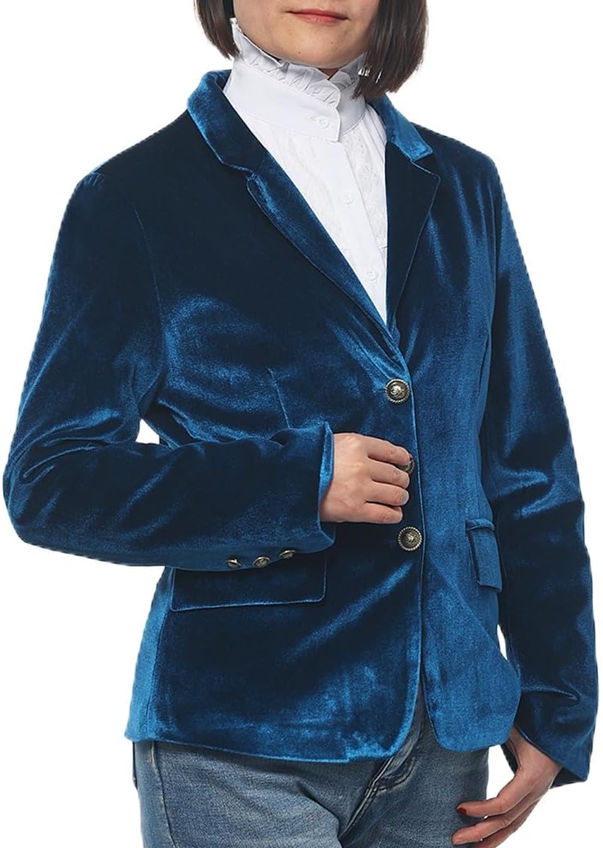 Women Vintage Velvet Blazer Jacket V-Neck Work Office Suit Slim Fit Slit Blazer Long Sleeves Dressy Coat
