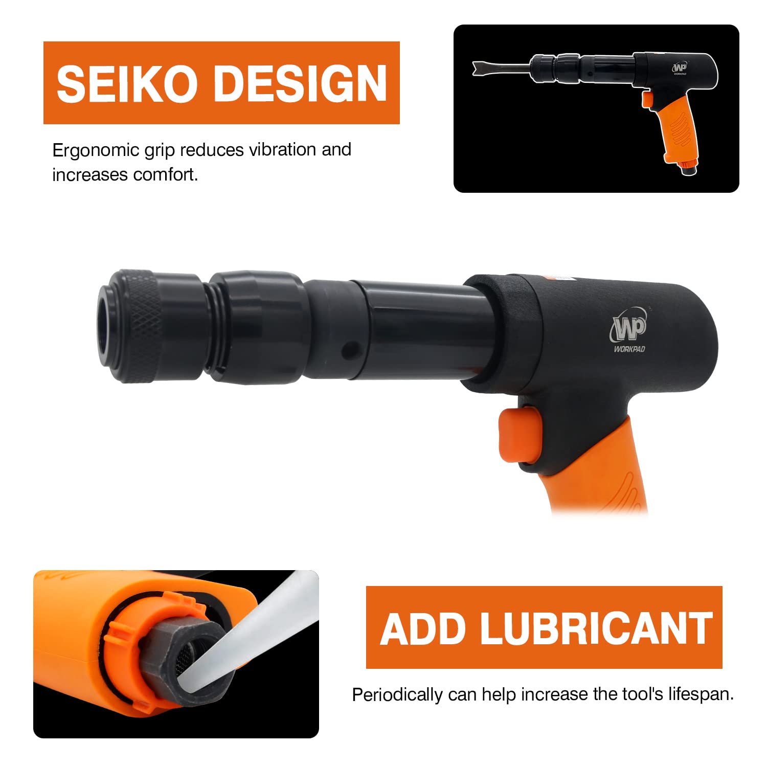 270mm Long Barrel Air Hammer/Chisel Kit - 4 Chisels & Needle Descaler For Auto Body, Exhaust, Rust Removal