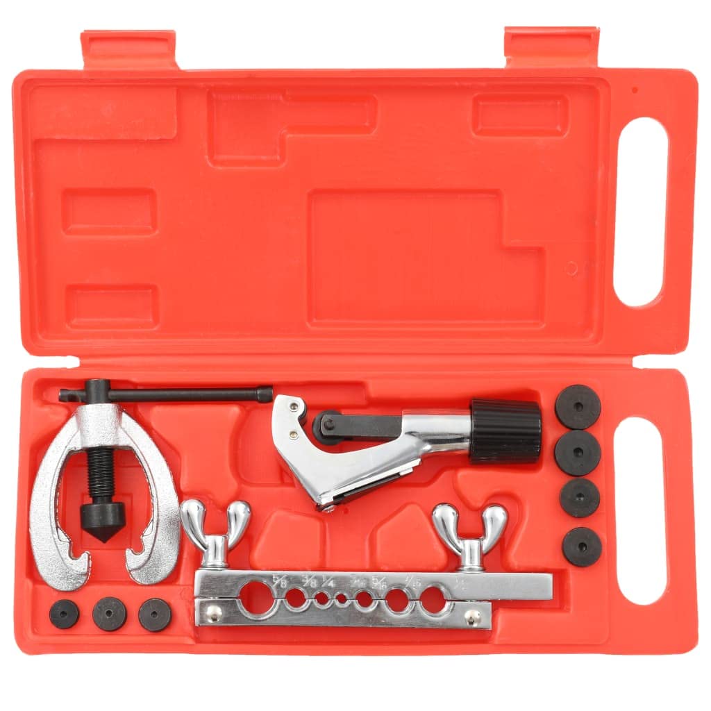 Bördelwerkzeug Set mit Rohrbiegegerät aus Stahl und Aluminiumguss für Kupfer Messing Aluminium Rohre, Rohrschneider und Adapter für Kfz Reparatur, Werkstatt und Garage